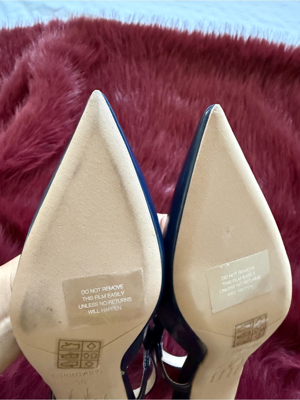 C. Paravano Navy Pointed Toe Slingback Pumps Kitten Heels Size 36 NWOB. - Picture 8 of 10
